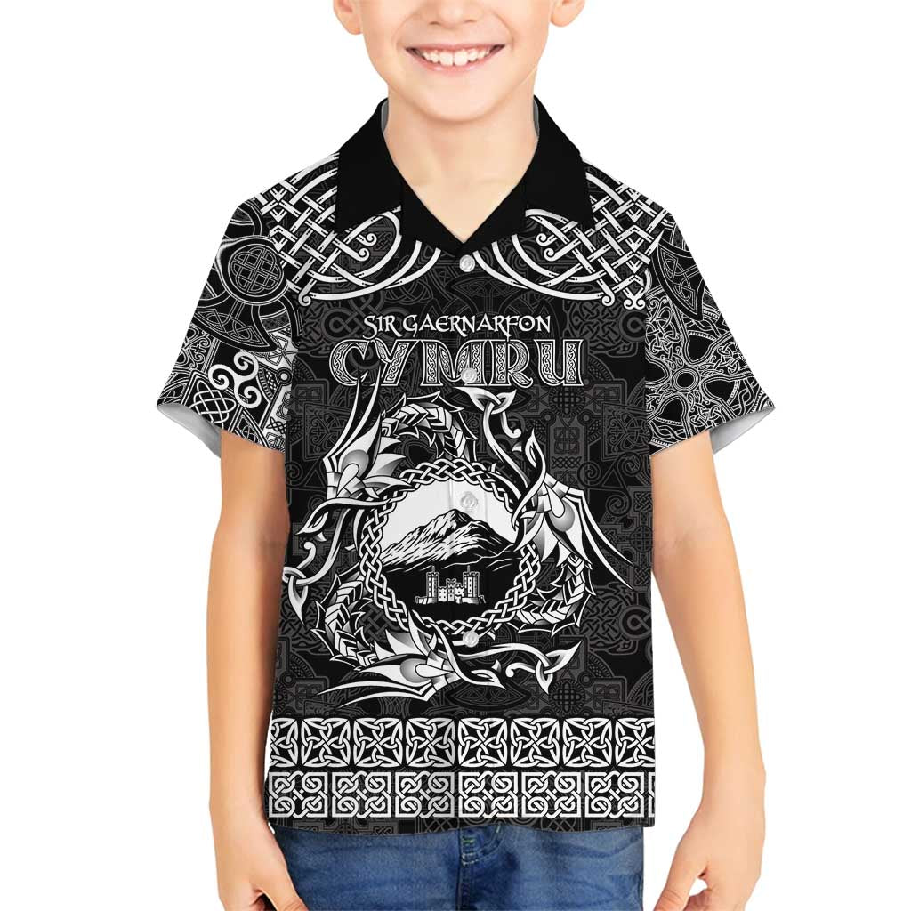 Personalized Caernarfonshire Sir Gaernarfon Family Matching Summer Maxi Dress and Hawaiian Shirt Black Castle Tower Celtic-inspired - Wonder Print Shop