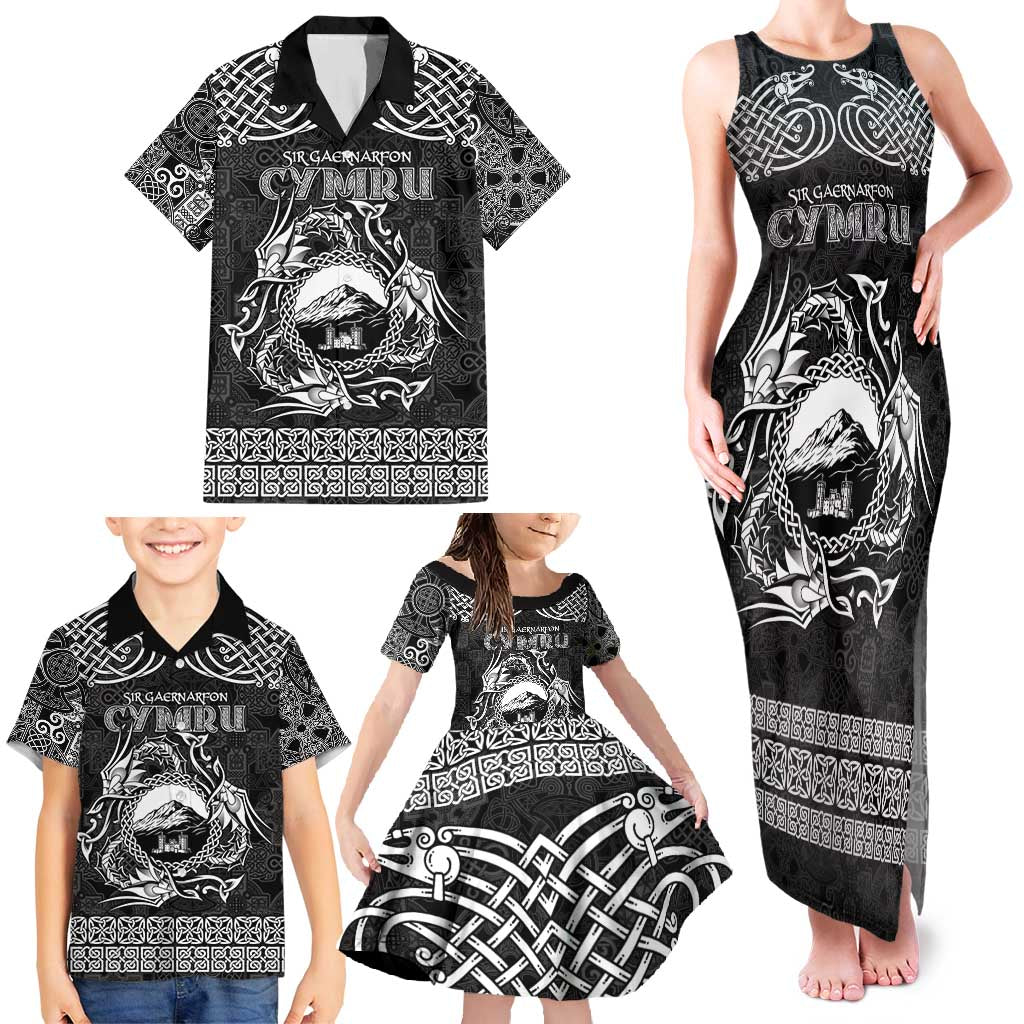 Personalized Caernarfonshire Sir Gaernarfon Family Matching Tank Maxi Dress and Hawaiian Shirt Black Castle Tower Celtic-inspired - Wonder Print Shop