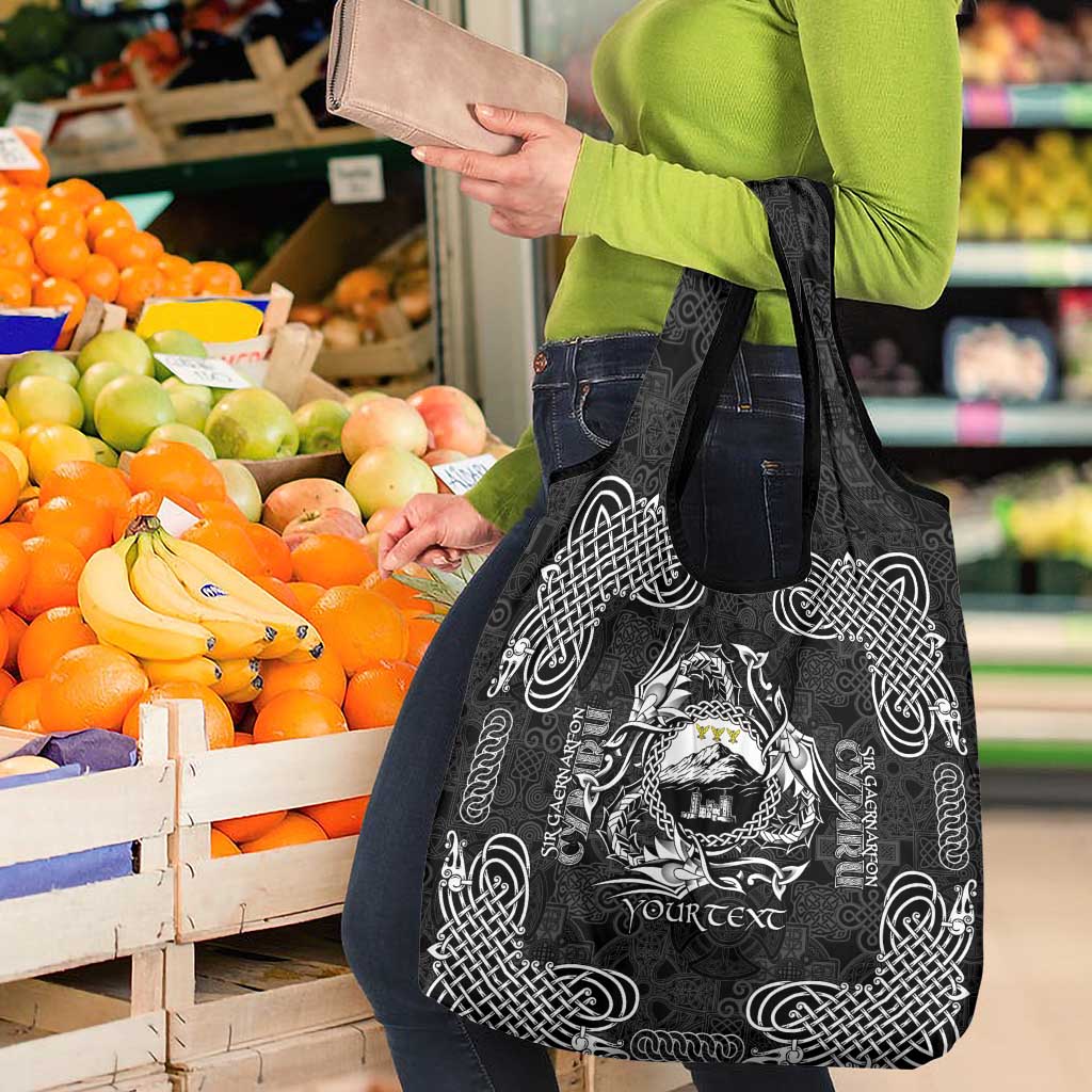 Personalized Caernarfonshire Sir Gaernarfon Grocery Bag Black Castle Tower Celtic-inspired - Wonder Print Shop