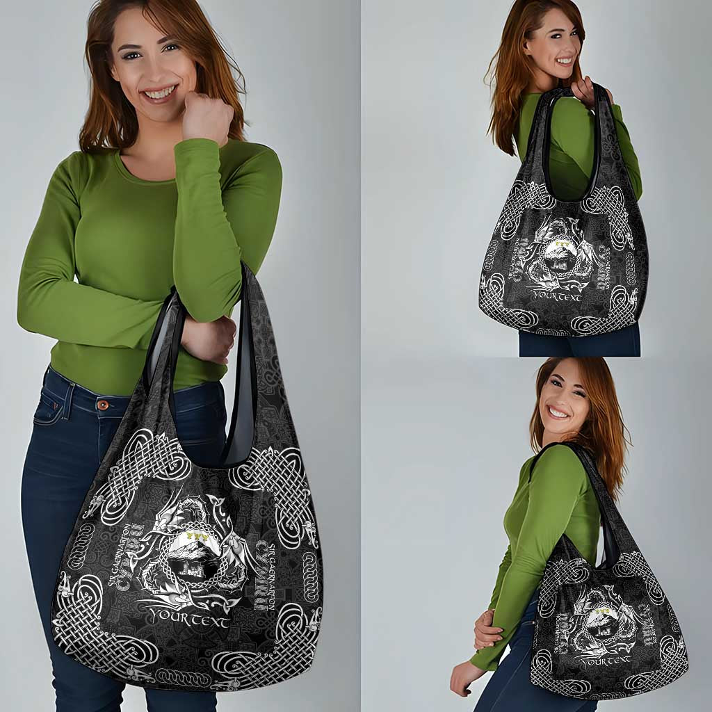 Personalized Caernarfonshire Sir Gaernarfon Grocery Bag Black Castle Tower Celtic-inspired - Wonder Print Shop