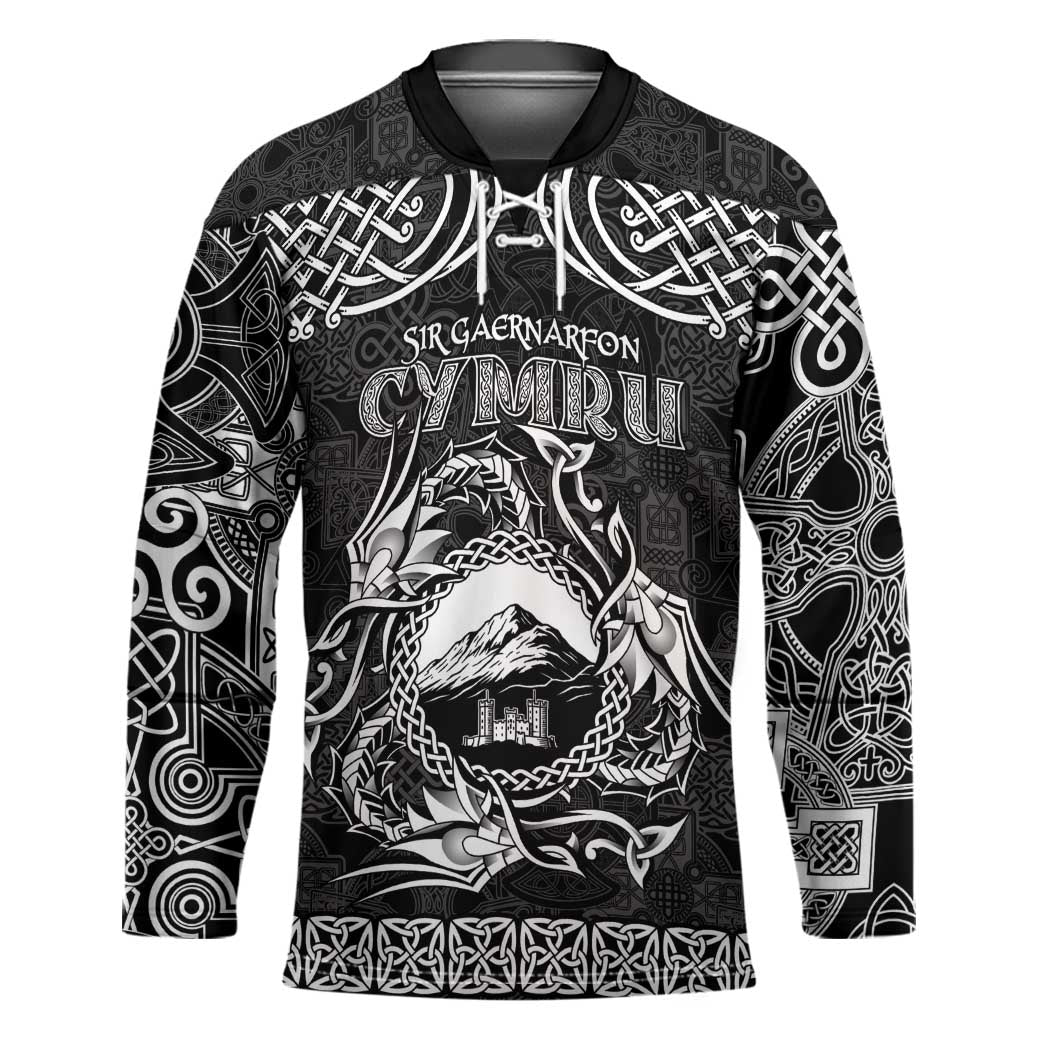 Personalized Caernarfonshire Sir Gaernarfon Hockey Jersey Black Castle Tower Celtic-inspired - Wonder Print Shop