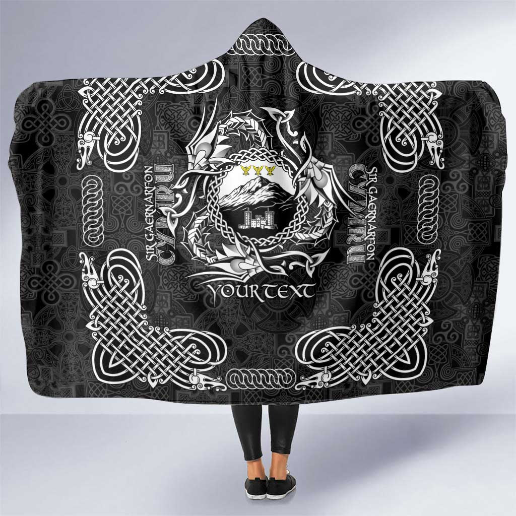 Personalized Caernarfonshire Sir Gaernarfon Hooded Blanket Black Castle Tower Celtic-inspired - Wonder Print Shop