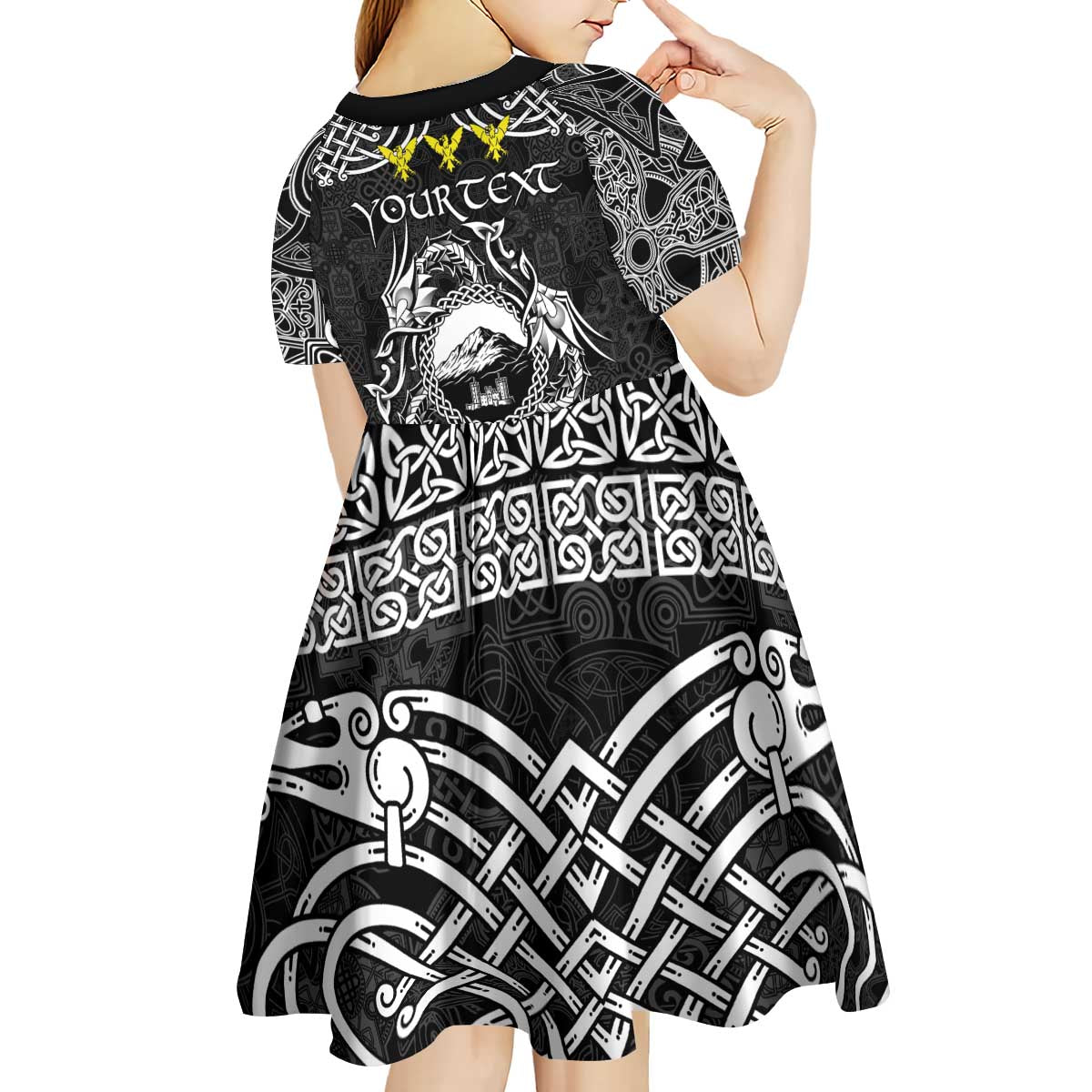 Personalized Caernarfonshire Sir Gaernarfon Kid Short Sleeve Dress Black Castle Tower Celtic-inspired - Wonder Print Shop