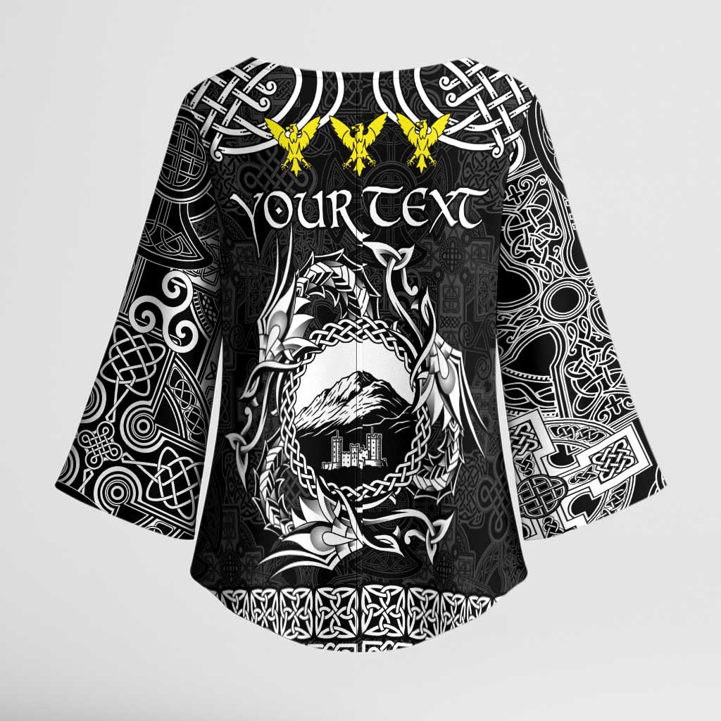 Personalized Caernarfonshire Sir Gaernarfon Kimono Sleeve Blouse Black Castle Tower Celtic-inspired - Wonder Print Shop