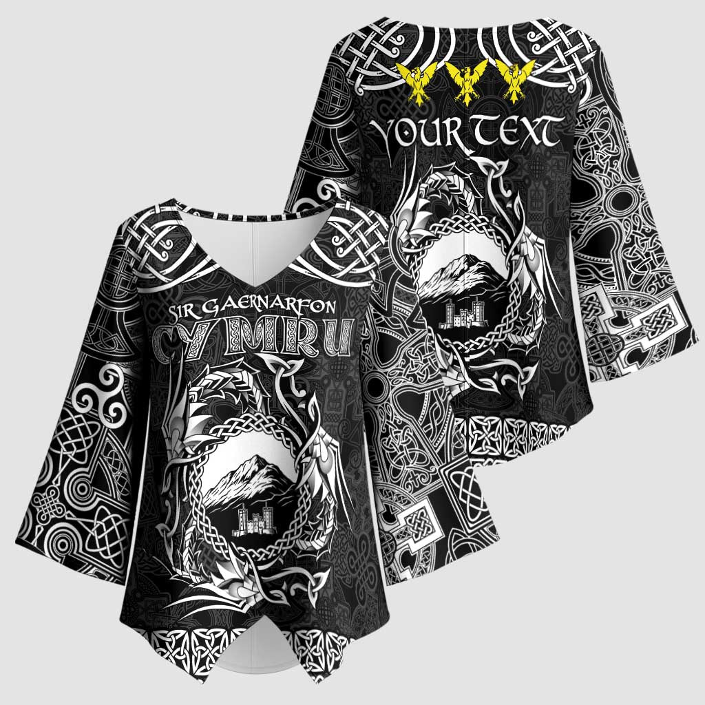 Personalized Caernarfonshire Sir Gaernarfon Kimono Sleeve Blouse Black Castle Tower Celtic-inspired - Wonder Print Shop