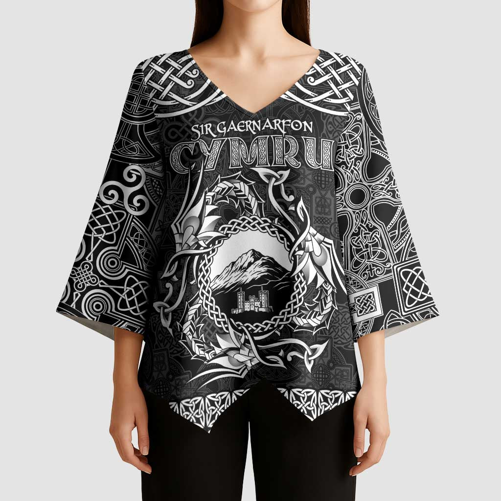 Personalized Caernarfonshire Sir Gaernarfon Kimono Sleeve Blouse Black Castle Tower Celtic-inspired - Wonder Print Shop