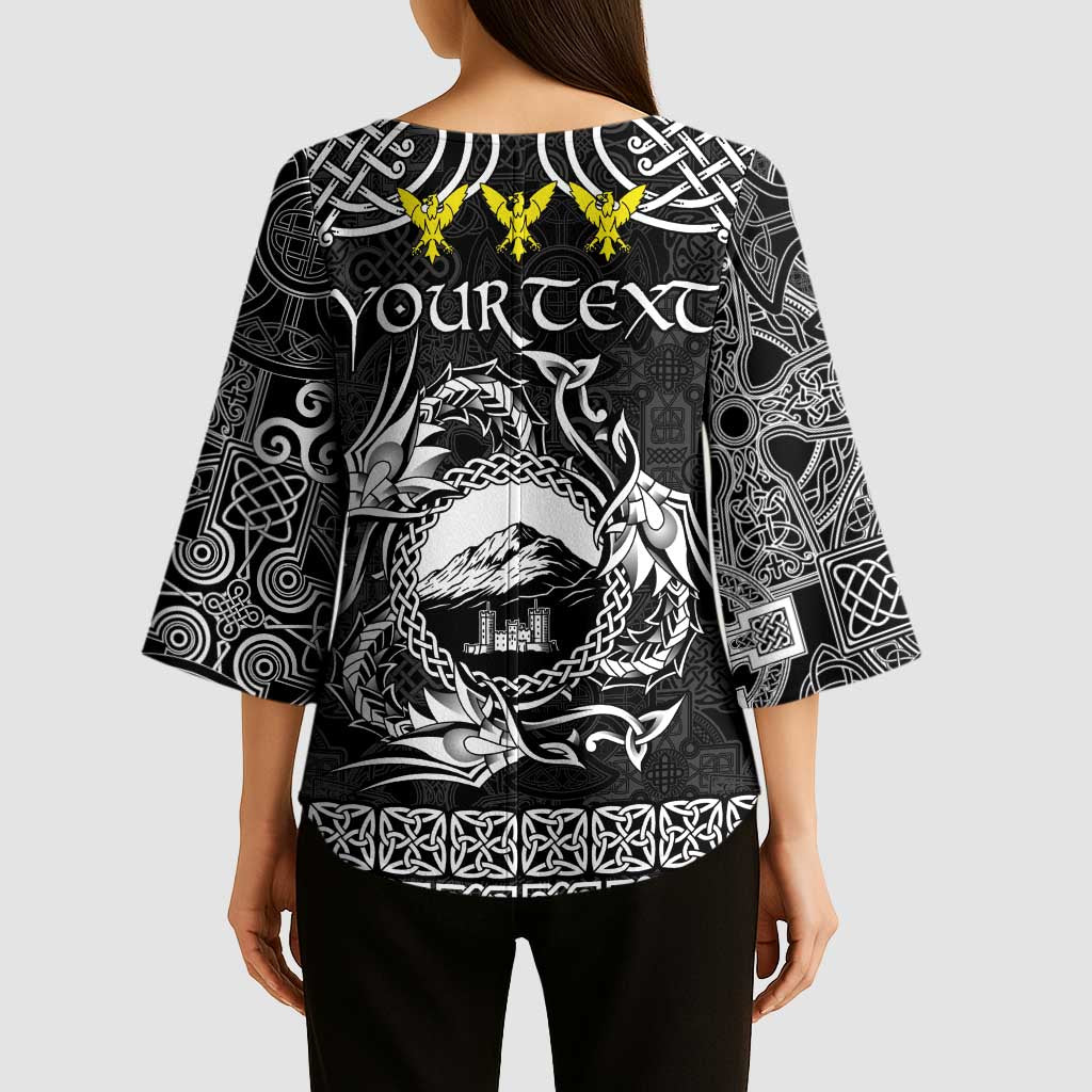 Personalized Caernarfonshire Sir Gaernarfon Kimono Sleeve Blouse Black Castle Tower Celtic-inspired - Wonder Print Shop