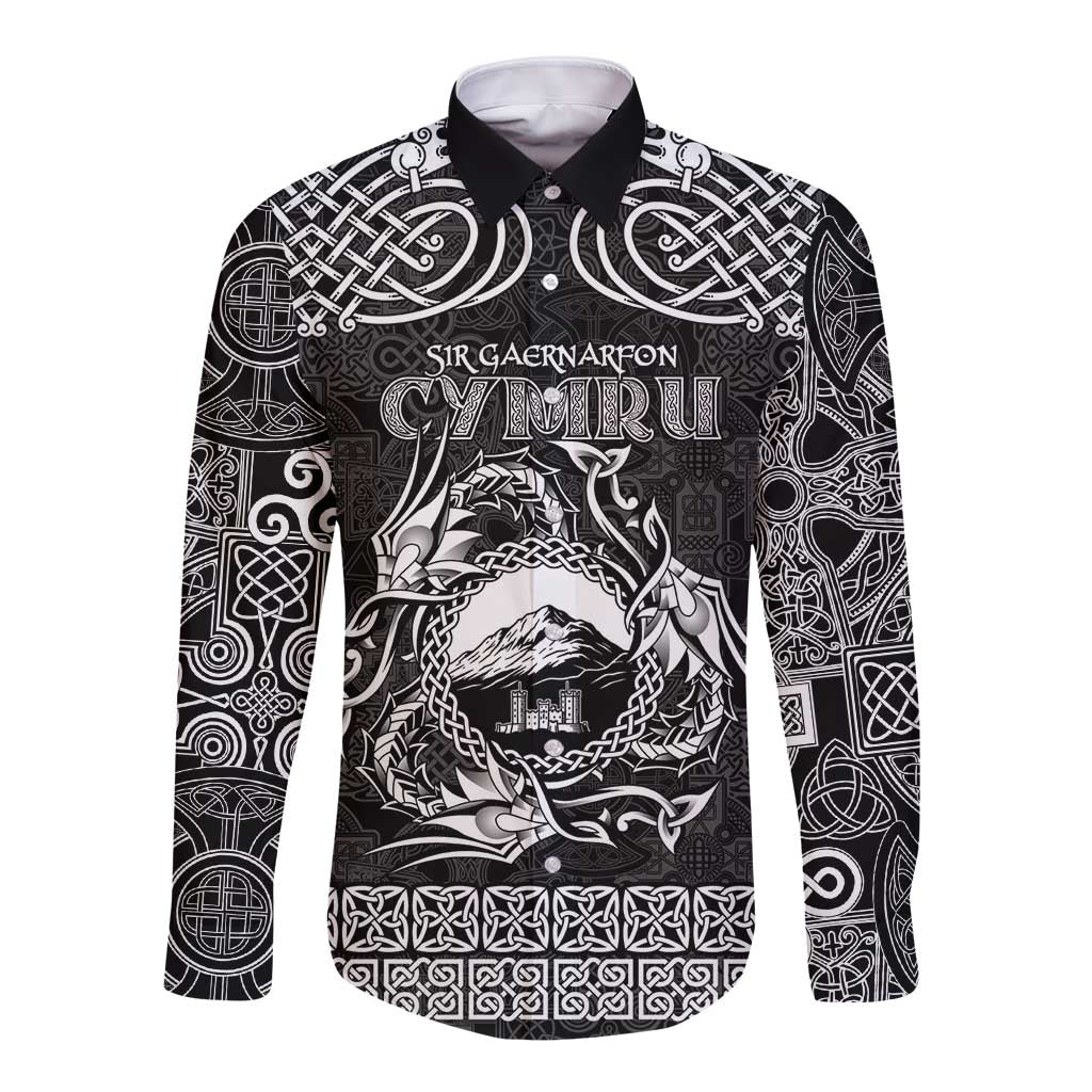 Personalized Caernarfonshire Sir Gaernarfon Long Sleeve Button Shirt Black Castle Tower Celtic-inspired - Wonder Print Shop