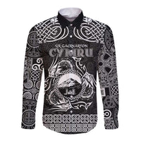Personalized Caernarfonshire Sir Gaernarfon Long Sleeve Button Shirt Black Castle Tower Celtic-inspired - Wonder Print Shop