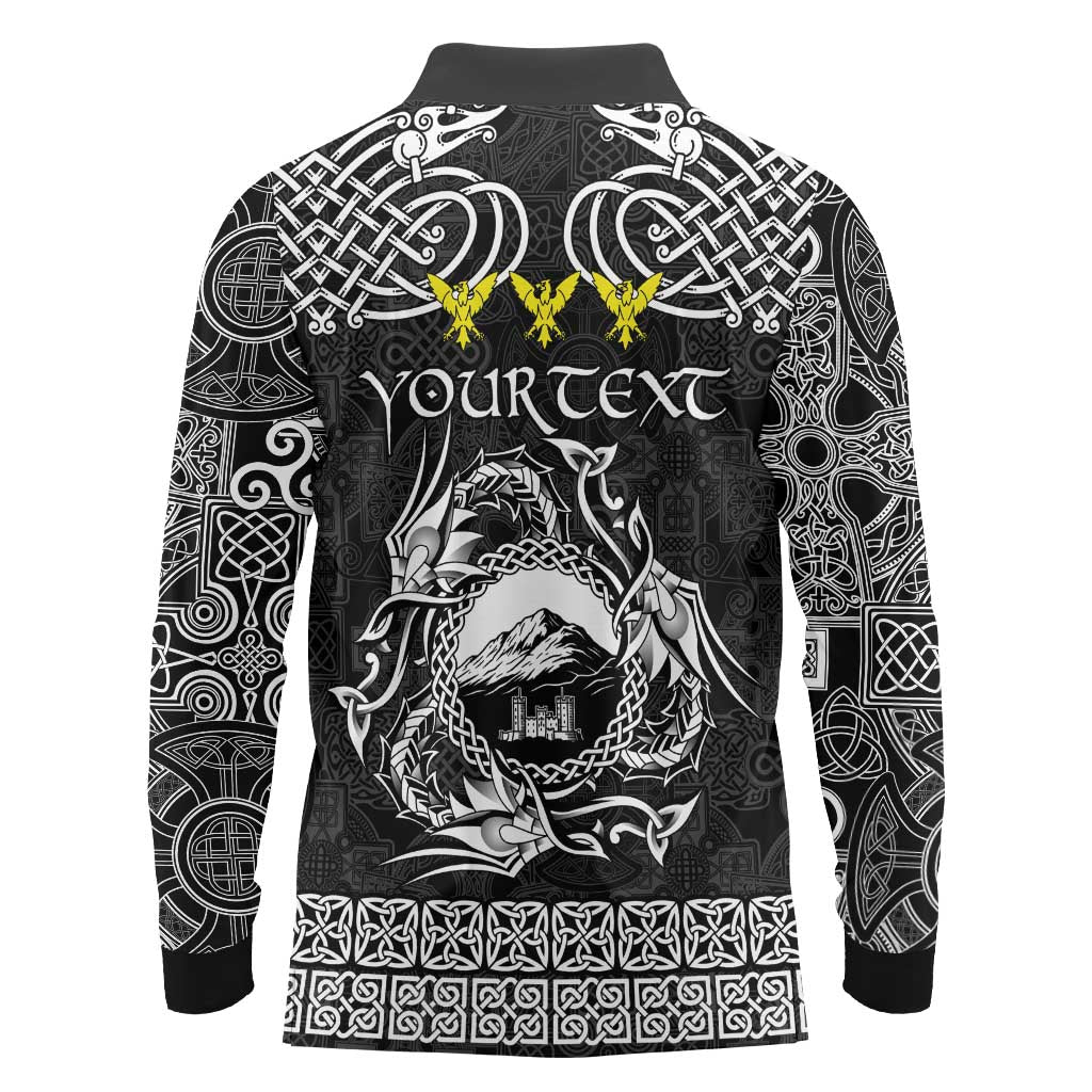 Personalized Caernarfonshire Sir Gaernarfon Long Sleeve Polo Shirt Black Castle Tower Celtic-inspired - Wonder Print Shop