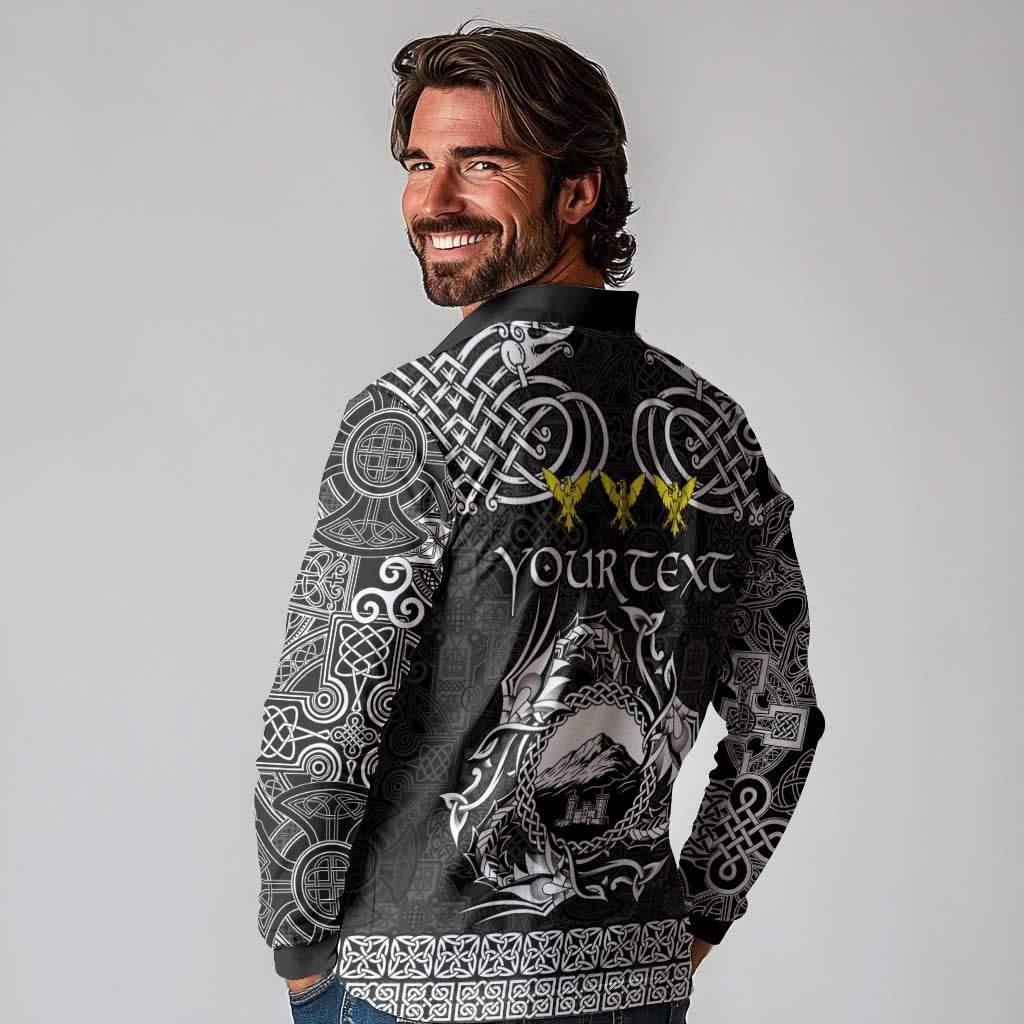 Personalized Caernarfonshire Sir Gaernarfon Long Sleeve Polo Shirt Black Castle Tower Celtic-inspired - Wonder Print Shop