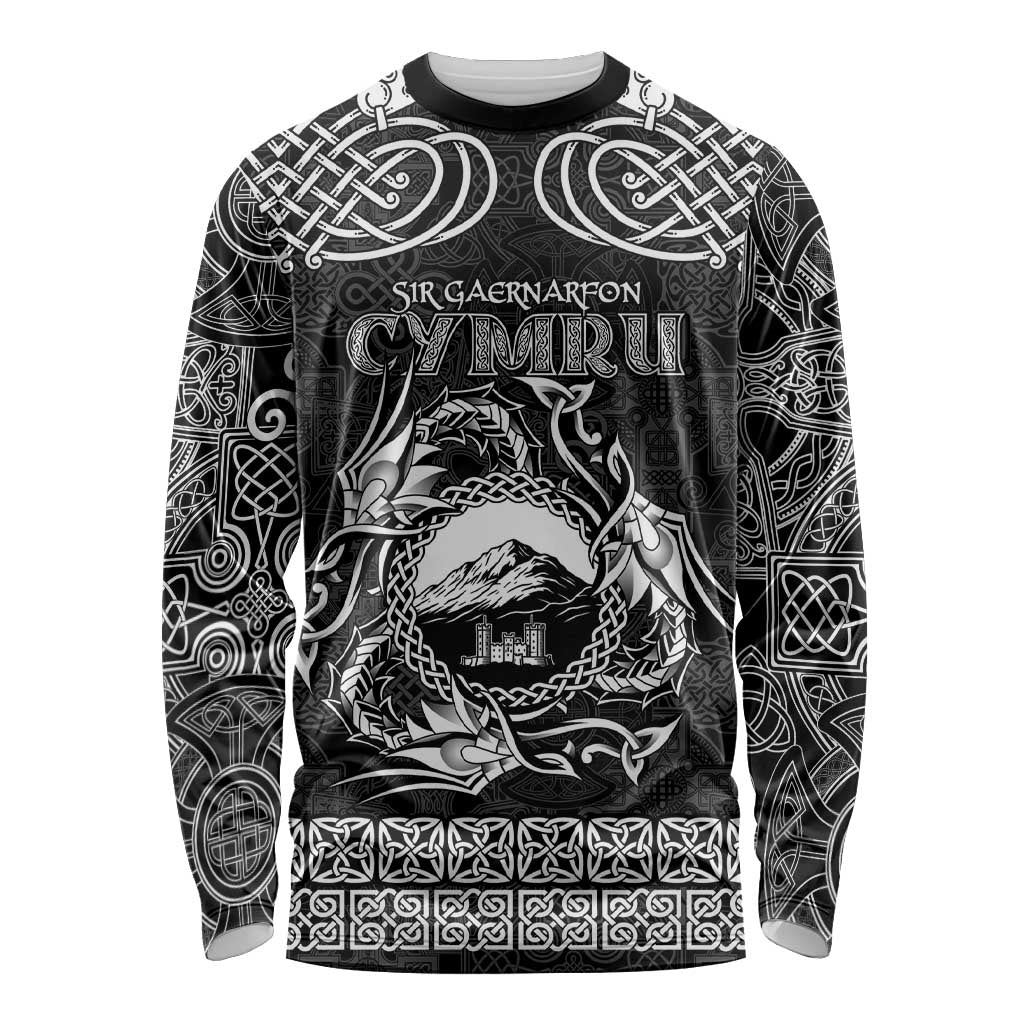 Personalized Caernarfonshire Sir Gaernarfon Long Sleeve Shirt Black Castle Tower Celtic-inspired - Wonder Print Shop