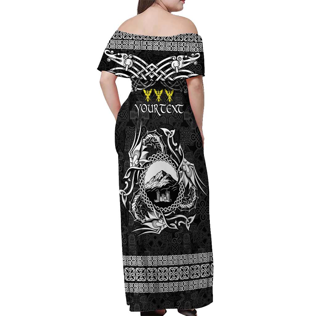 Personalized Caernarfonshire Sir Gaernarfon Off Shoulder Maxi Dress Black Castle Tower Celtic-inspired - Wonder Print Shop