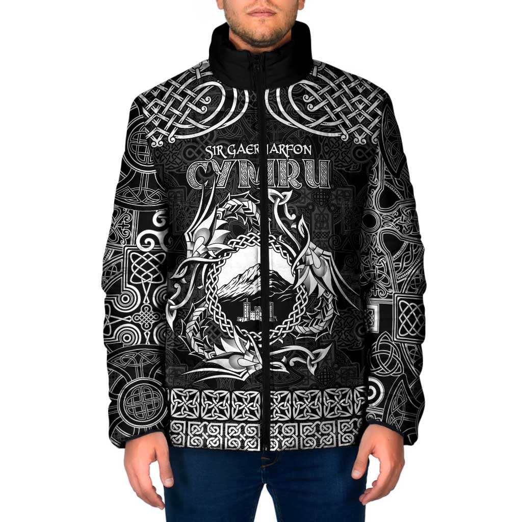 Personalized Caernarfonshire Sir Gaernarfon Padded Jacket Black Castle Tower Celtic-inspired - Wonder Print Shop