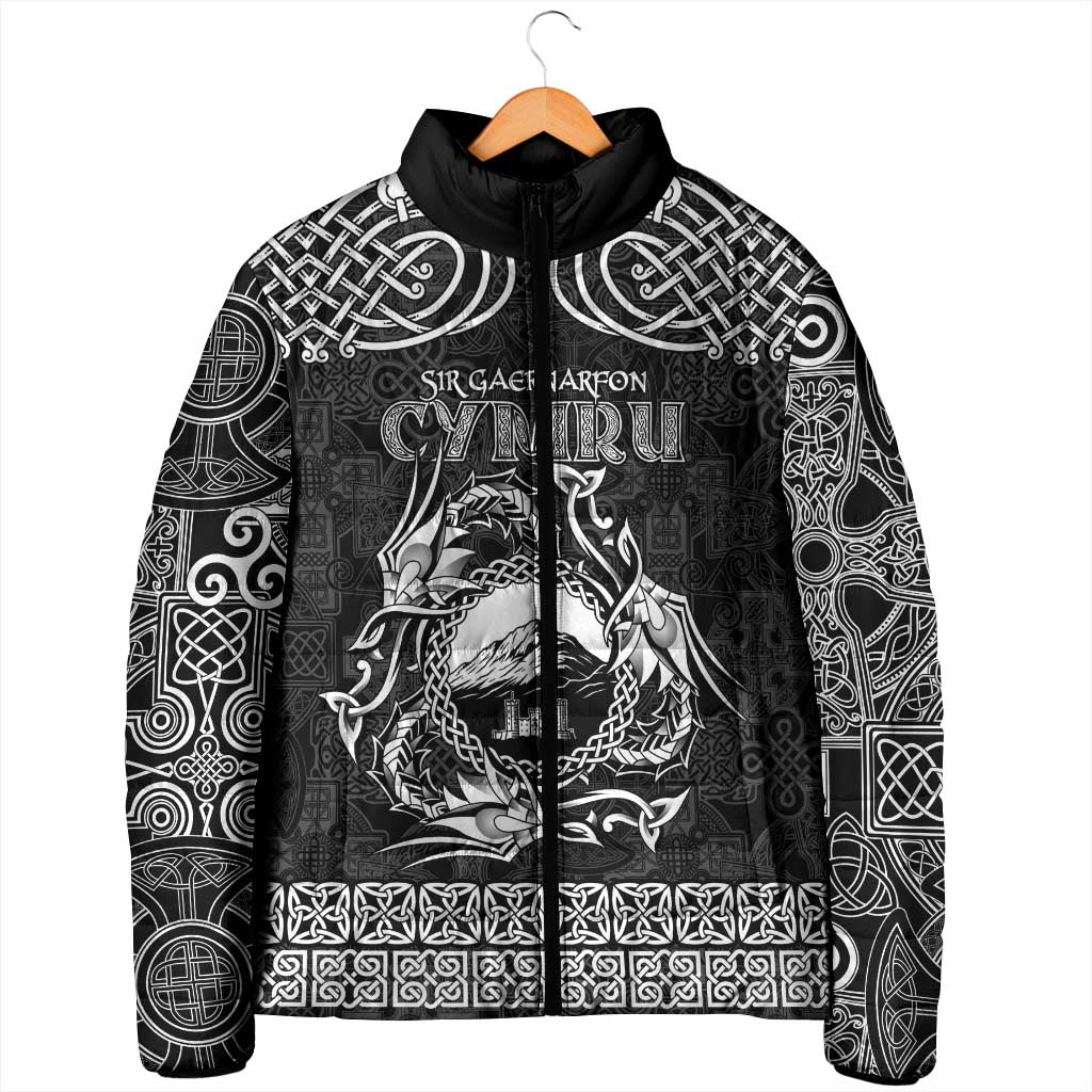 Personalized Caernarfonshire Sir Gaernarfon Padded Jacket Black Castle Tower Celtic-inspired - Wonder Print Shop