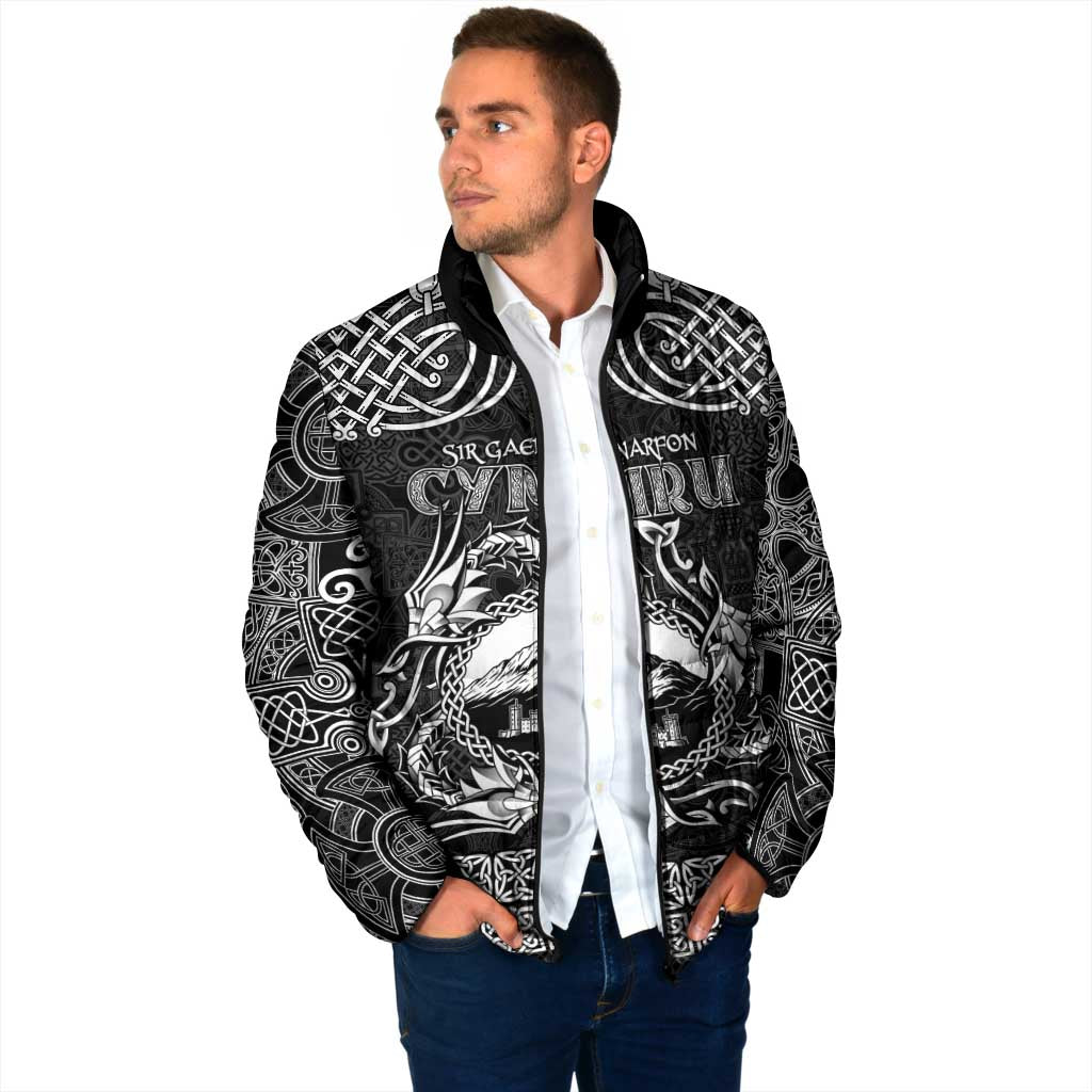 Personalized Caernarfonshire Sir Gaernarfon Padded Jacket Black Castle Tower Celtic-inspired - Wonder Print Shop