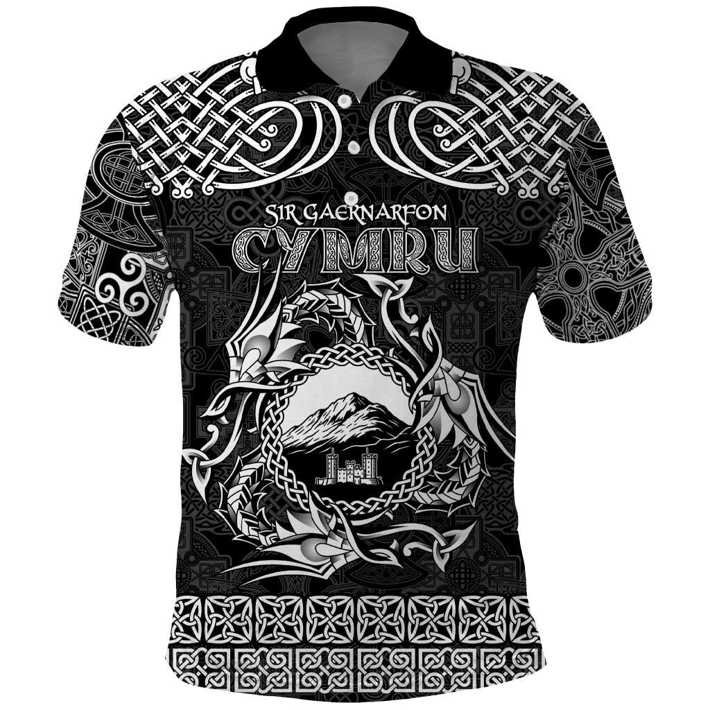 Personalized Caernarfonshire Sir Gaernarfon Polo Shirt Black Castle Tower Celtic-inspired - Wonder Print Shop