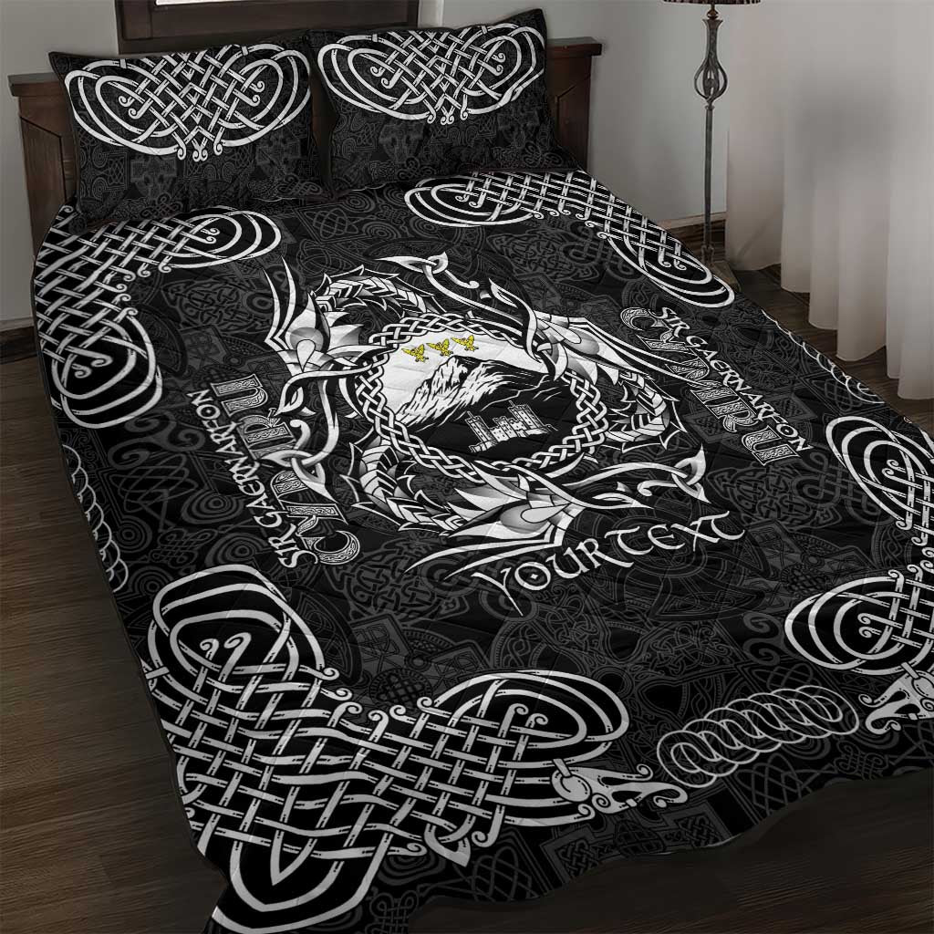 Personalized Caernarfonshire Sir Gaernarfon Quilt Bed Set Black Castle Tower Celtic-inspired - Wonder Print Shop