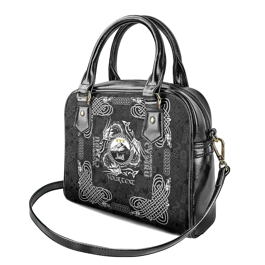 Personalized Caernarfonshire Sir Gaernarfon Shoulder Handbag Black Castle Tower Celtic-inspired - Wonder Print Shop