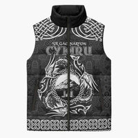 Personalized Caernarfonshire Sir Gaernarfon Sleeveless Puffer Jacket Black Castle Tower Celtic-inspired - Wonder Print Shop