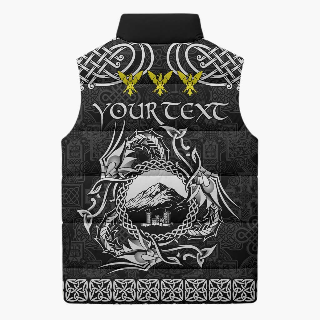Personalized Caernarfonshire Sir Gaernarfon Sleeveless Puffer Jacket Black Castle Tower Celtic-inspired - Wonder Print Shop