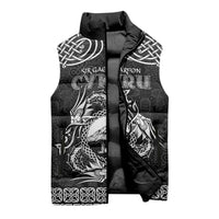 Personalized Caernarfonshire Sir Gaernarfon Sleeveless Puffer Jacket Black Castle Tower Celtic-inspired - Wonder Print Shop