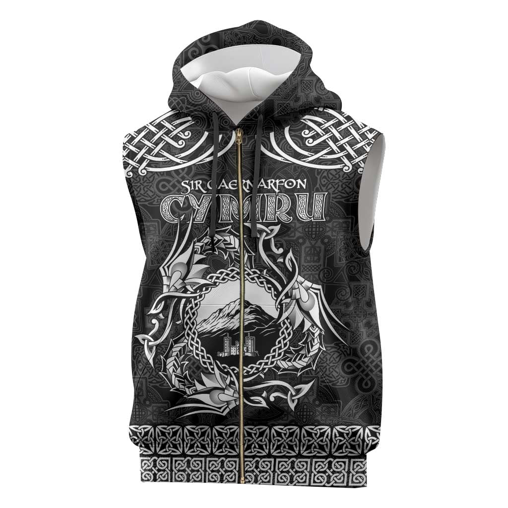 Personalized Caernarfonshire Sir Gaernarfon Sleeveless Zip Hoodie Black Castle Tower Celtic-inspired - Wonder Print Shop