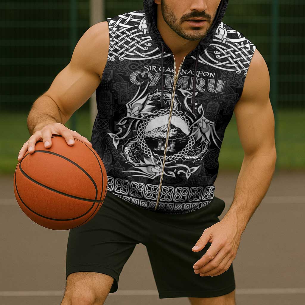 Personalized Caernarfonshire Sir Gaernarfon Sleeveless Zip Hoodie Black Castle Tower Celtic-inspired - Wonder Print Shop