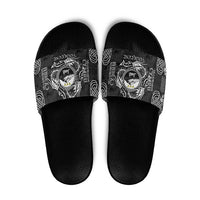 Personalized Caernarfonshire Sir Gaernarfon Slide Sandals Black Castle Tower Celtic-inspired - Wonder Print Shop