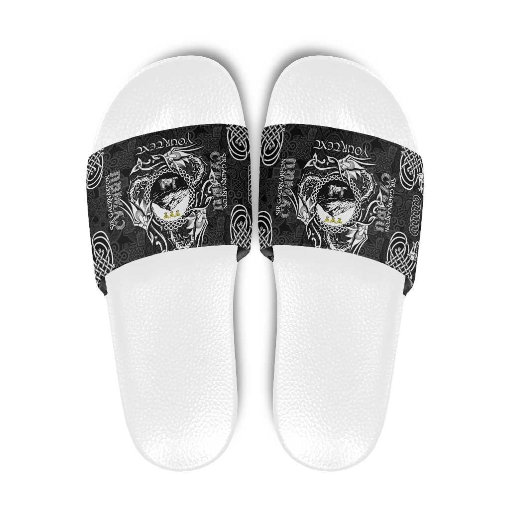 Personalized Caernarfonshire Sir Gaernarfon Slide Sandals Black Castle Tower Celtic-inspired - Wonder Print Shop