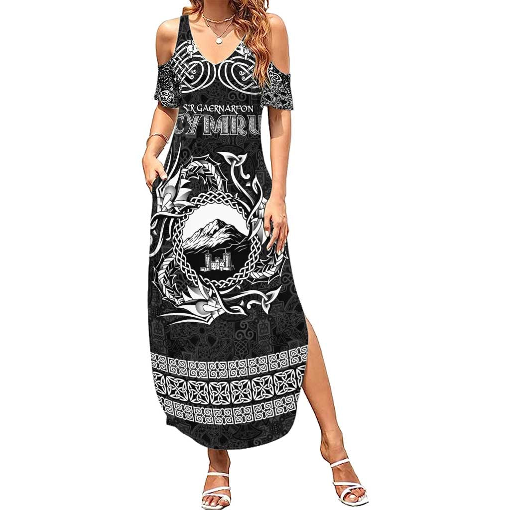 Personalized Caernarfonshire Sir Gaernarfon Summer Maxi Dress Black Castle Tower Celtic-inspired - Wonder Print Shop