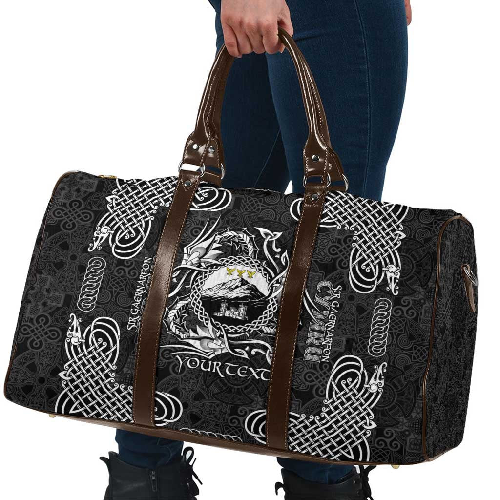 Personalized Caernarfonshire Sir Gaernarfon Travel Bag Black Castle Tower Celtic-inspired - Wonder Print Shop