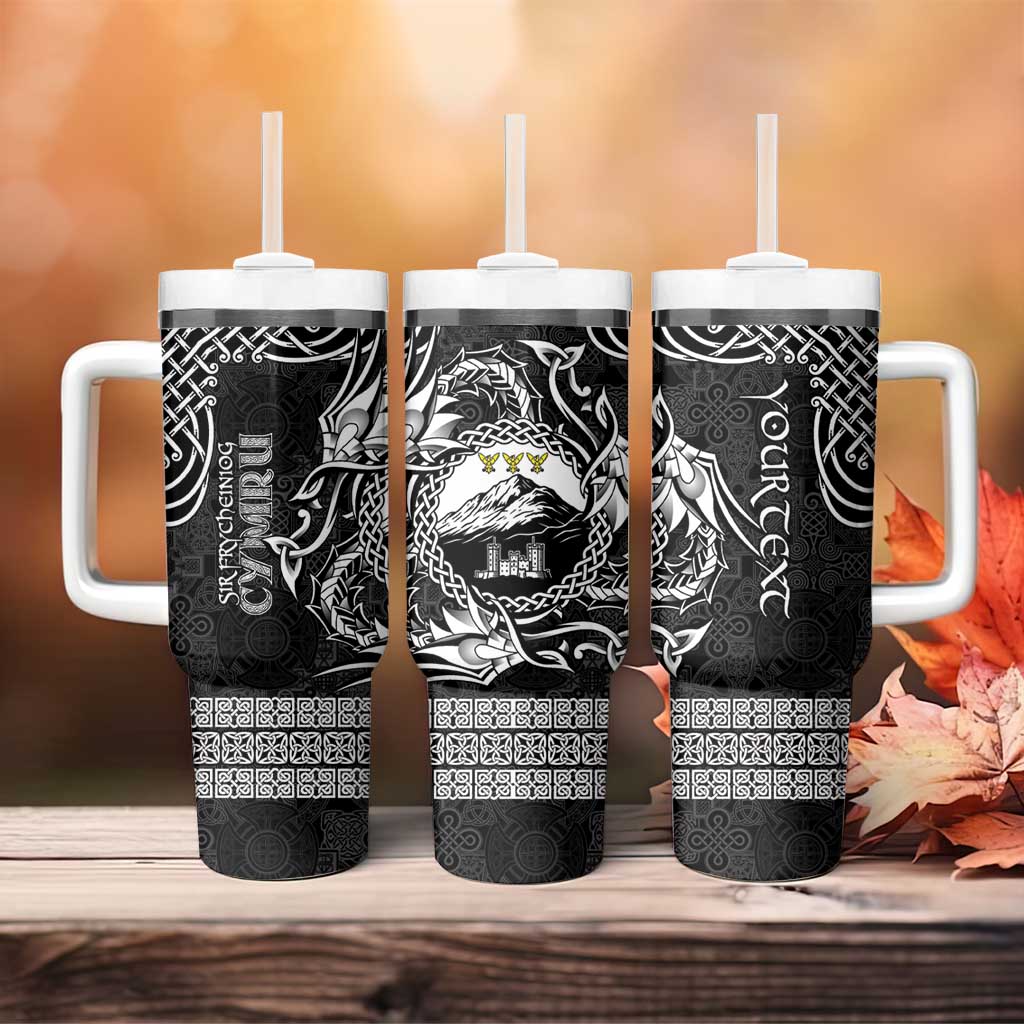 Personalized Caernarfonshire Sir Gaernarfon Tumbler With Handle Black Castle Tower Celtic-inspired - Wonder Print Shop