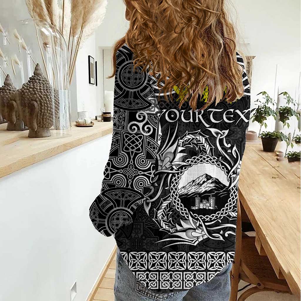 Personalized Caernarfonshire Sir Gaernarfon Women Casual Shirt Black Castle Tower Celtic-inspired - Wonder Print Shop