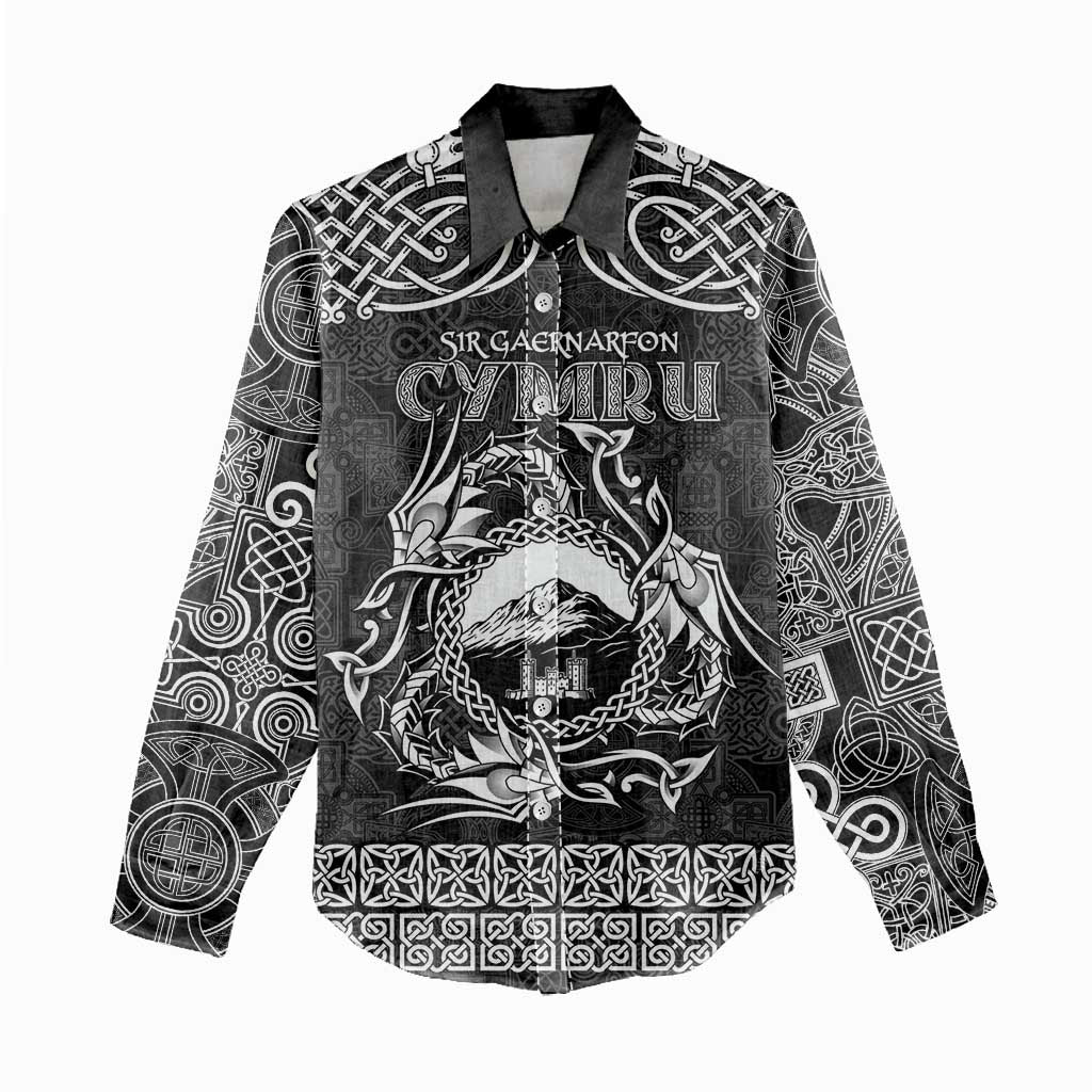 Personalized Caernarfonshire Sir Gaernarfon Women Casual Shirt Black Castle Tower Celtic-inspired - Wonder Print Shop