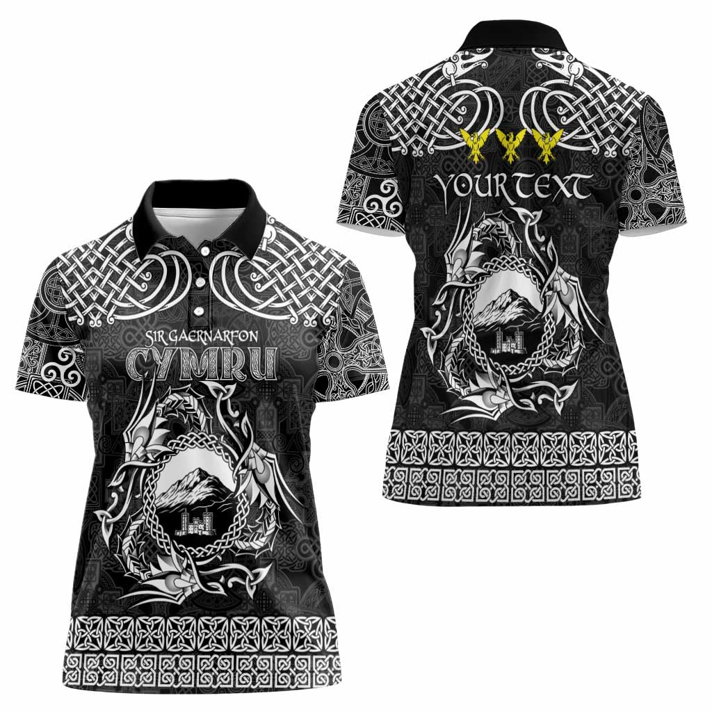 Personalized Caernarfonshire Sir Gaernarfon Women Polo Shirt Black Castle Tower Celtic-inspired - Wonder Print Shop