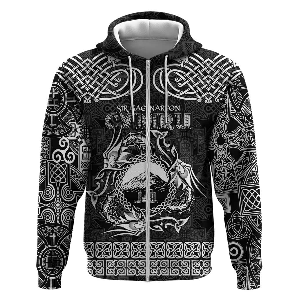 Personalized Caernarfonshire Sir Gaernarfon Zip Hoodie Black Castle Tower Celtic-inspired - Wonder Print Shop