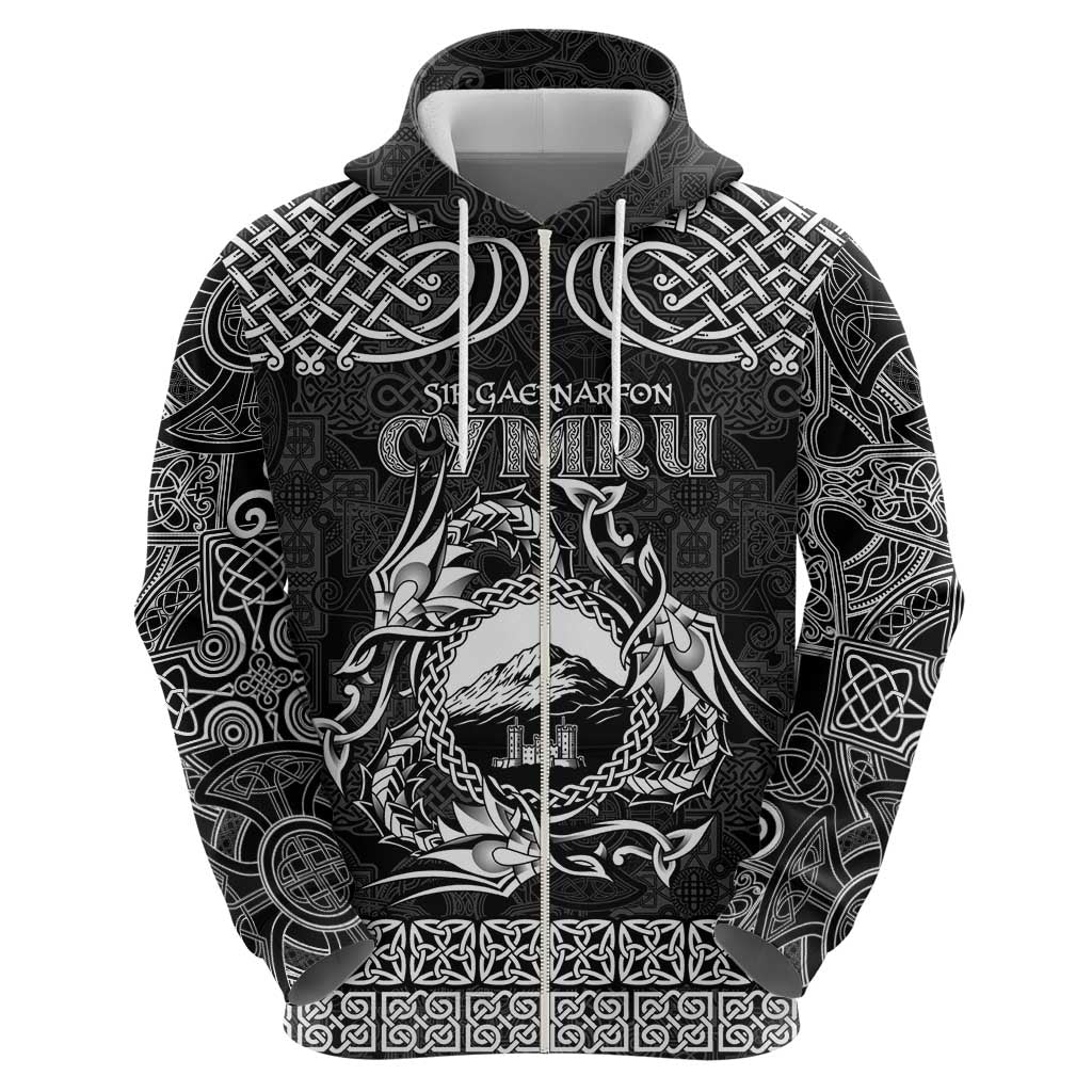 Personalized Caernarfonshire Sir Gaernarfon Zip Hoodie Black Castle Tower Celtic-inspired - Wonder Print Shop
