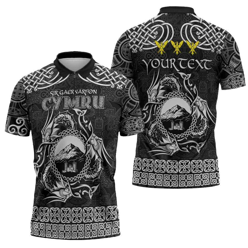 Personalized Caernarfonshire Sir Gaernarfon Zipper Polo Shirt Black Castle Tower Celtic-inspired - Wonder Print Shop