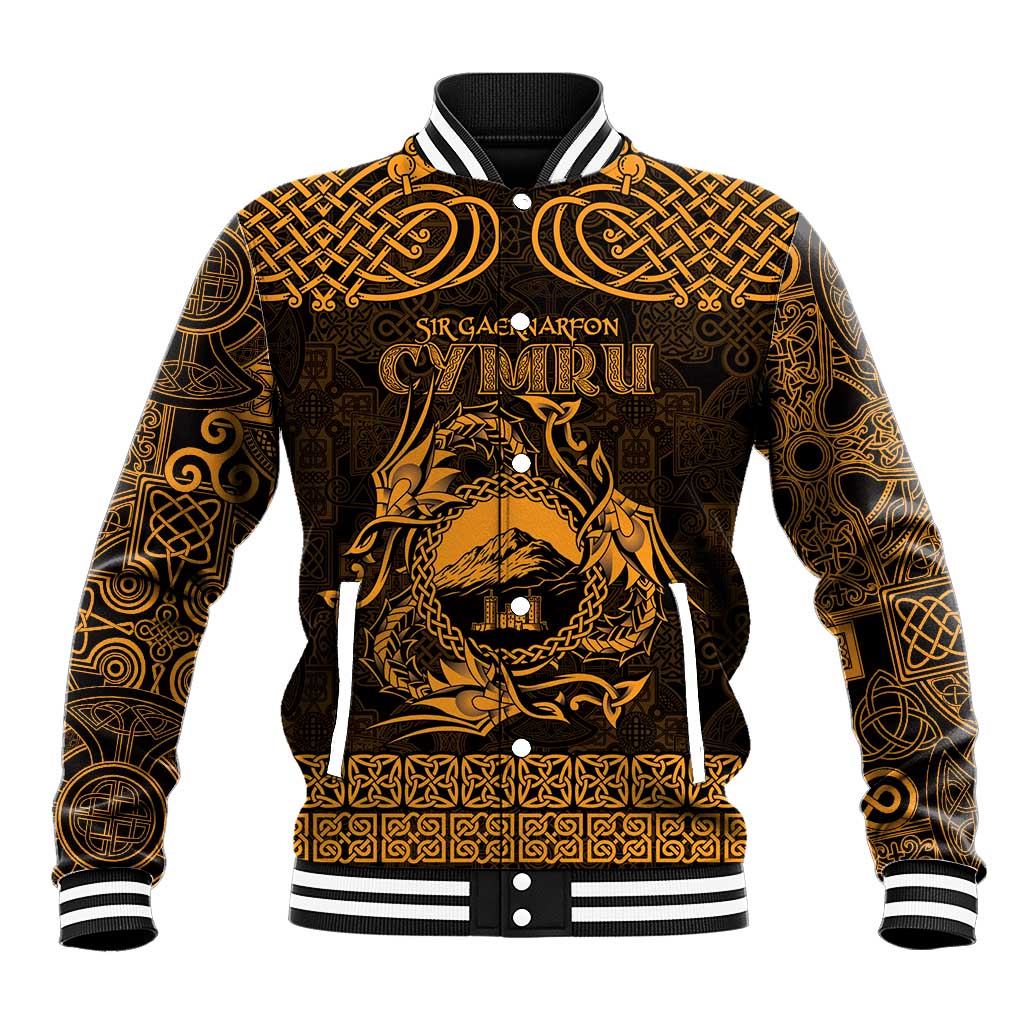 Personalized Caernarfonshire Sir Gaernarfon Baseball Jacket Gold Castle Tower Celtic-inspired - Wonder Print Shop