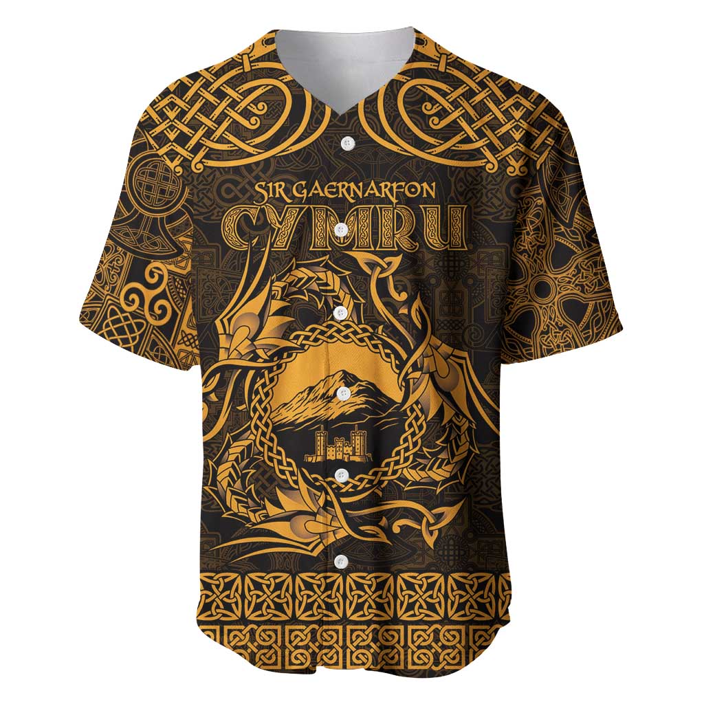 Personalized Caernarfonshire Sir Gaernarfon Baseball Jersey Gold Castle Tower Celtic-inspired - Wonder Print Shop