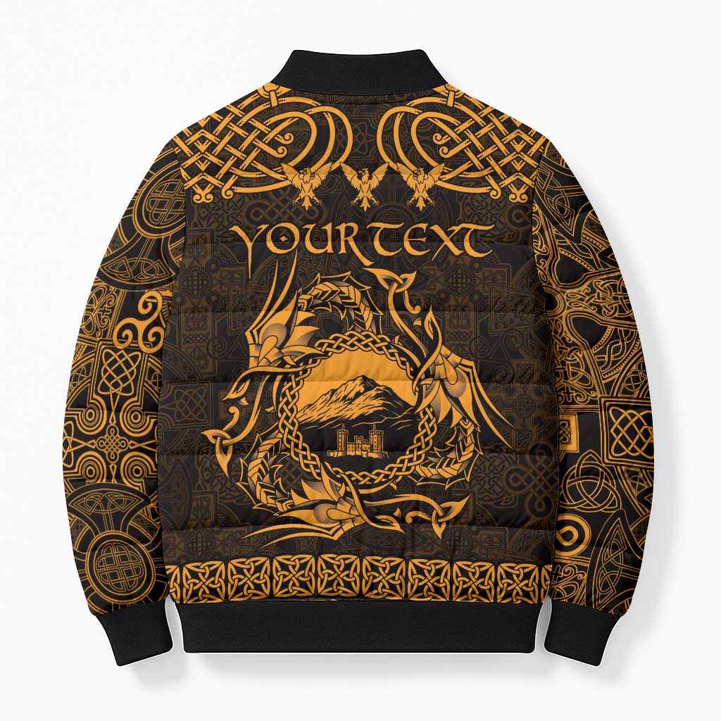 Personalized Caernarfonshire Sir Gaernarfon Bomber Puffer Jacket Gold Castle Tower Celtic-inspired - Wonder Print Shop