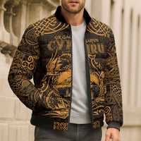 Personalized Caernarfonshire Sir Gaernarfon Bomber Puffer Jacket Gold Castle Tower Celtic-inspired - Wonder Print Shop