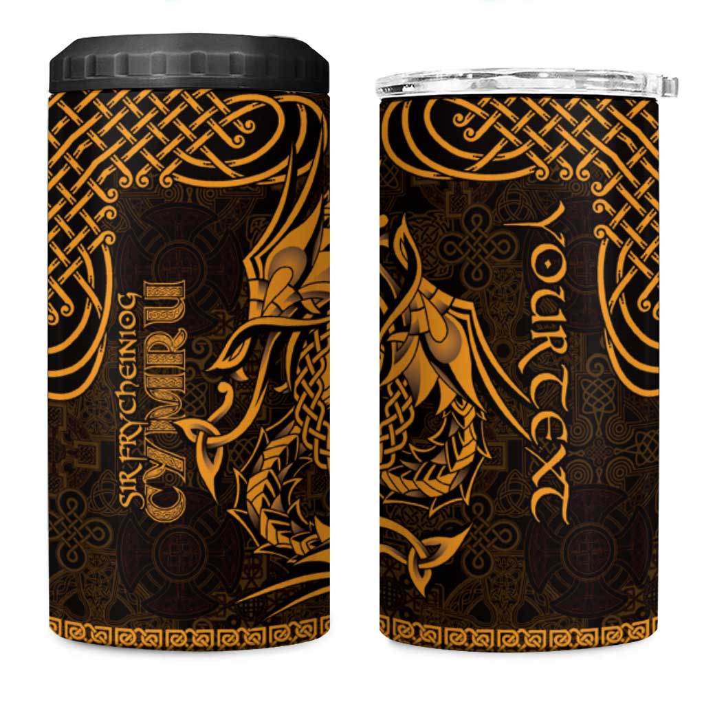 Personalized Caernarfonshire Sir Gaernarfon 4 in 1 Can Cooler Tumbler Gold Castle Tower Celtic-inspired - Wonder Print Shop
