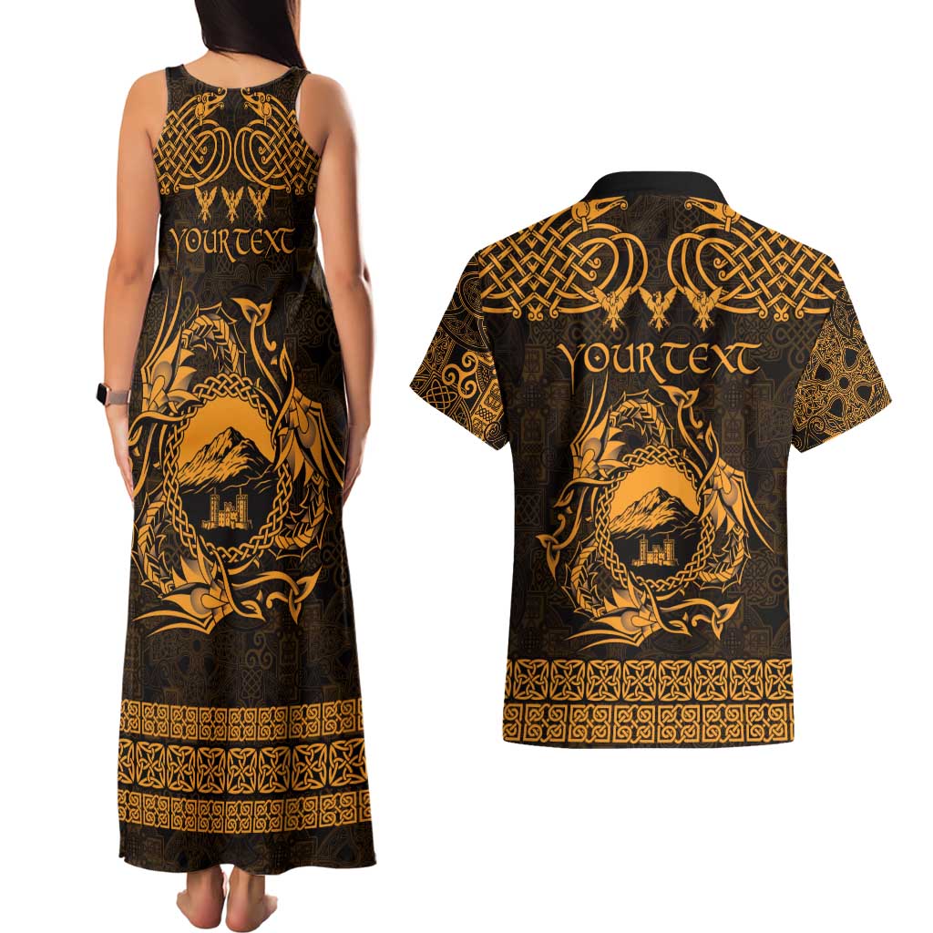Personalized Caernarfonshire Sir Gaernarfon Couples Matching Tank Maxi Dress and Hawaiian Shirt Gold Castle Tower Celtic-inspired - Wonder Print Shop