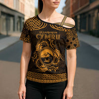 Personalized Caernarfonshire Sir Gaernarfon Cross Shoulder Shirt Gold Castle Tower Celtic-inspired - Wonder Print Shop