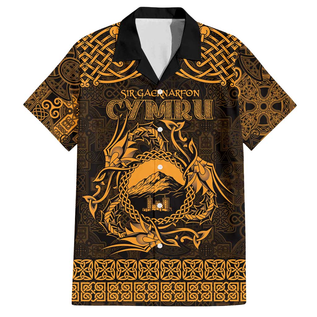 Personalized Caernarfonshire Sir Gaernarfon Family Matching Long Sleeve Bodycon Dress and Hawaiian Shirt Gold Castle Tower Celtic-inspired - Wonder Print Shop
