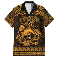 Personalized Caernarfonshire Sir Gaernarfon Family Matching Long Sleeve Bodycon Dress and Hawaiian Shirt Gold Castle Tower Celtic-inspired - Wonder Print Shop