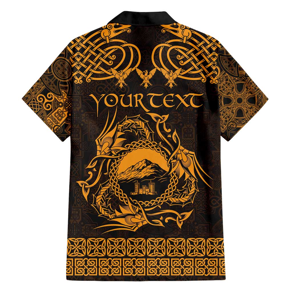Personalized Caernarfonshire Sir Gaernarfon Family Matching Long Sleeve Bodycon Dress and Hawaiian Shirt Gold Castle Tower Celtic-inspired - Wonder Print Shop