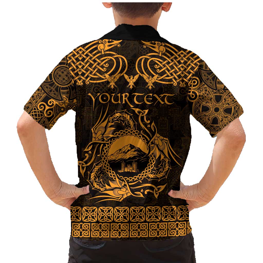 Personalized Caernarfonshire Sir Gaernarfon Family Matching Mermaid Dress and Hawaiian Shirt Gold Castle Tower Celtic-inspired - Wonder Print Shop